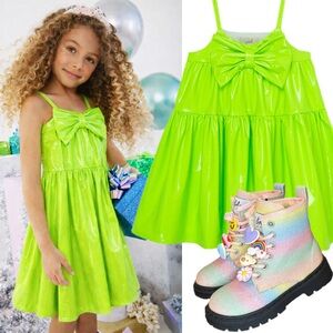 Neon Green VEGAN leather Bow Dress- Lola + The Boys-like in size 10 NWT
